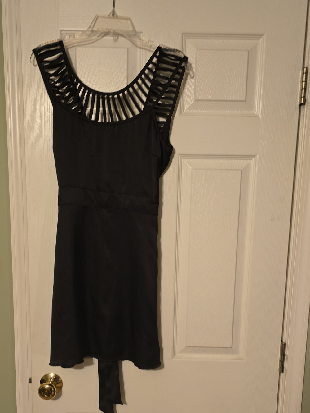 Women's Black Mini Dress with Strappy Scoop Neck